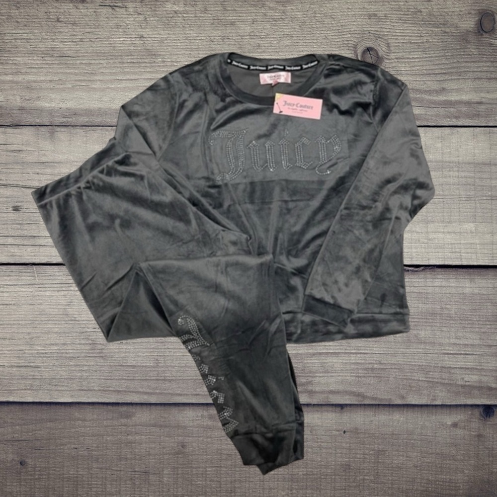 Juicy Couture Velour Jogger Pajama Set, Dark Metal